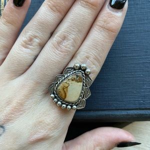Custom picture jasper sterling silver ring 7.5